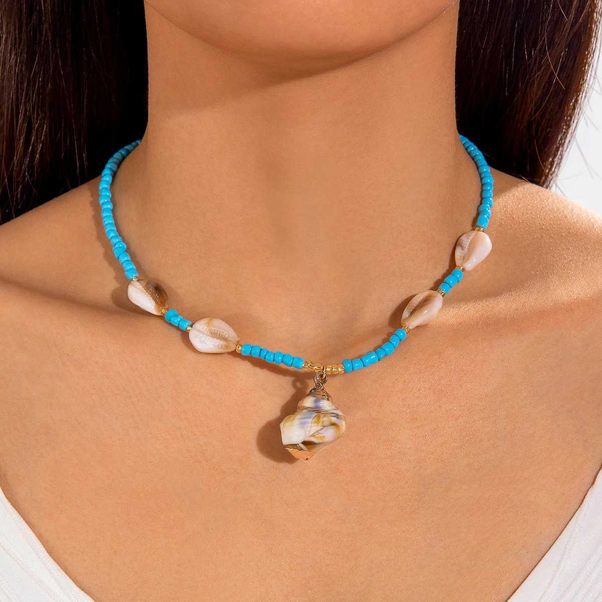 Tocona Bohemian Conch Beaded Starfish Personality Pendant Necklace Suitable For Womens Summer Beach Party Accessories Gifts V250625