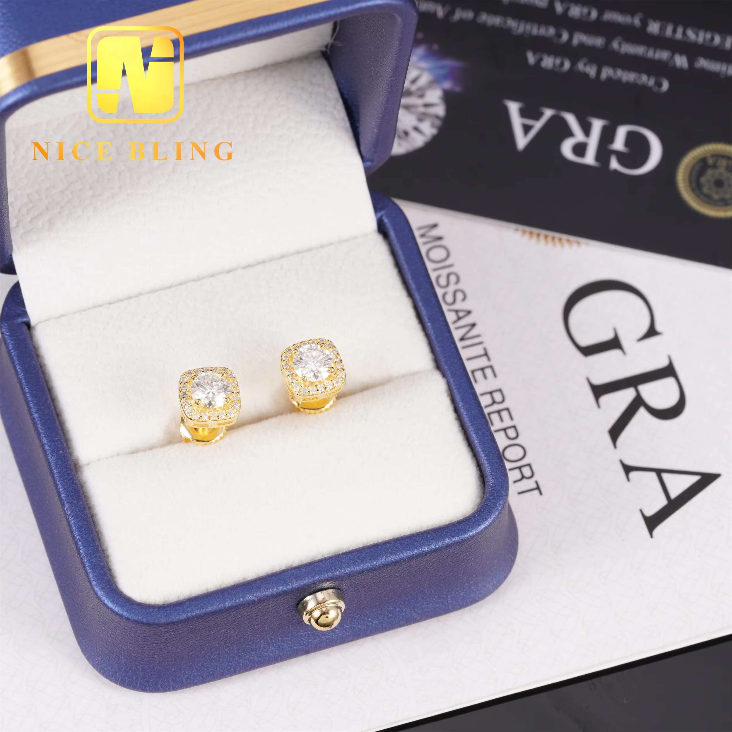 Hot Selling Cheap Price Cluster Moissanite Earrings 925 Sterling Silver Hip Hop Jewelry Square Ear Studs Pass Diamond Tester