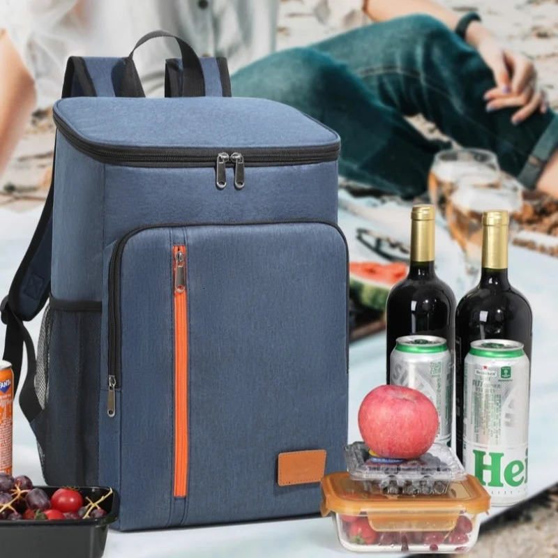Double Shoulder Backpack Simple Portable Camping Picnic Bag Large Capacity Fresh Ice Pack Outdoor Thermal Food Bag 250624