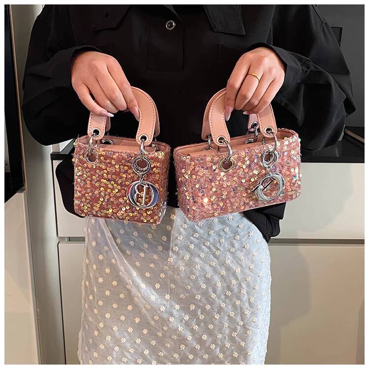 Free Shipping Designer Luxury High-end Internet Celebrity Princess Diana Bag Women's Fashion High-end Crossbody Small Bag Shiny Sequin Mini Handb