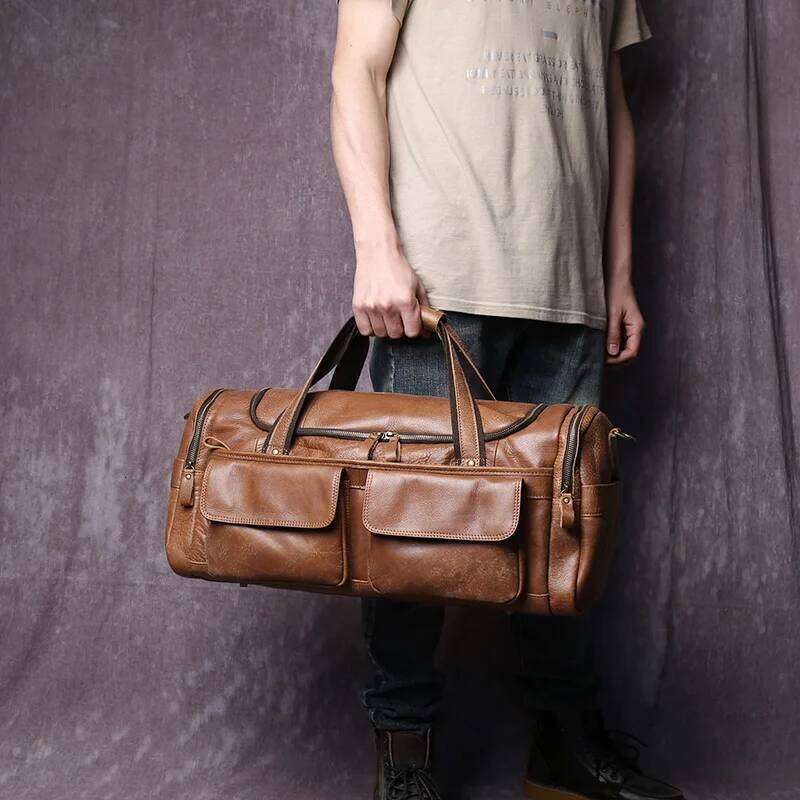 New Retro Large Capacity Men's Frosted Leather Travel Made Of Old Top Layer Cowhide Portable Short Distance Lage Bag