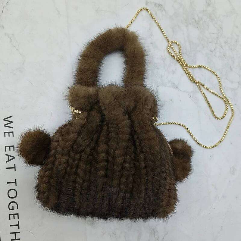 2024 New Real Genuine Mink fur Handbag Women Small Cute Girls Natural Fur Phone Bag