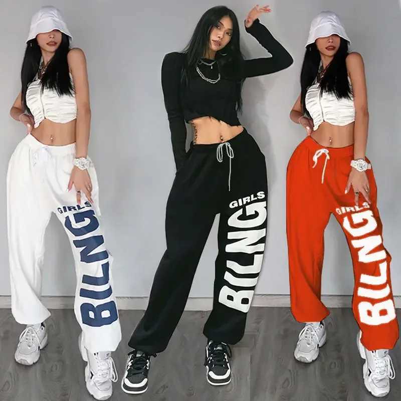 American retro letter print trousers womens 2021 new sports hip-hop trend casual pants dance jazz performance loose pants X250625
