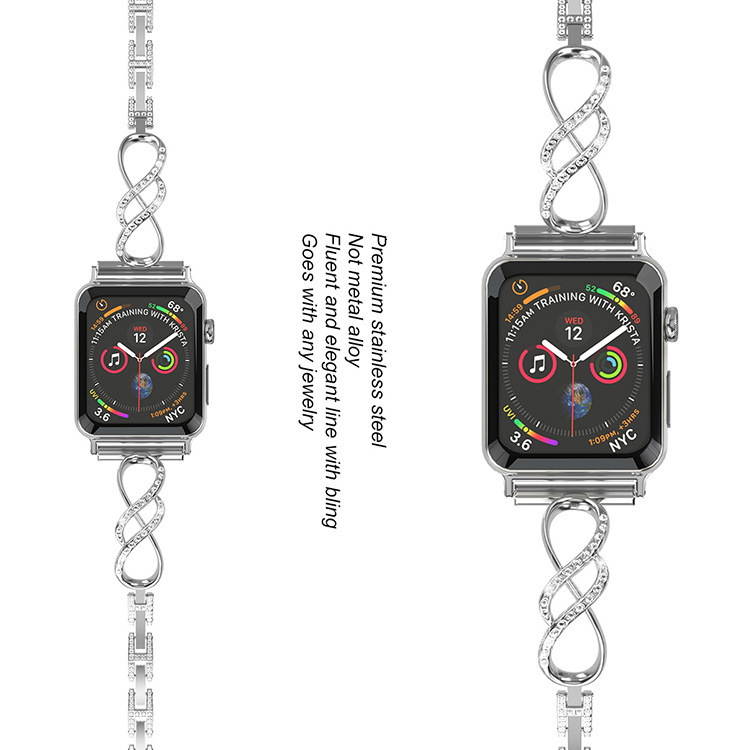 Luxury High End Fashion Diamond Inlaid Metal 8-Shaped Watch Strap Compatible with Huawei Samsung Apple iWatch