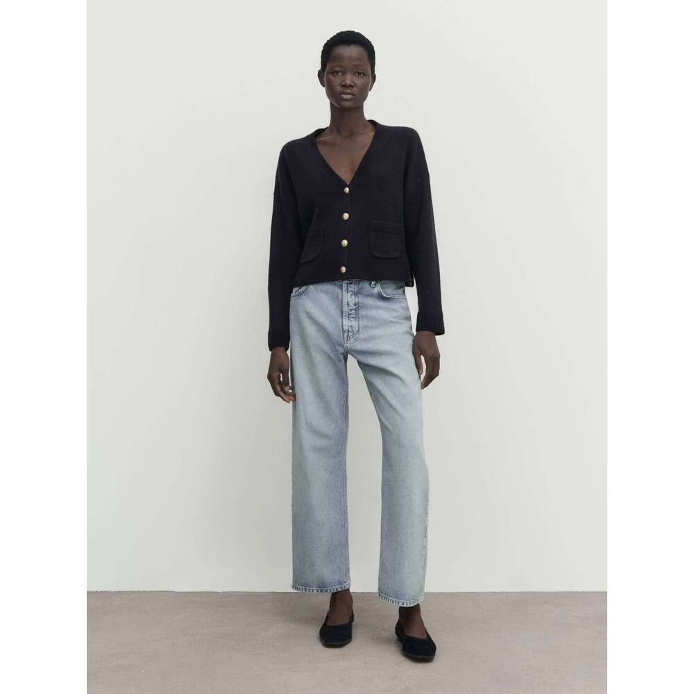 Ethereal MD 2025 massidutti women's spring new style of Minimalist casual blend V-neck knitted cardigan short jacket