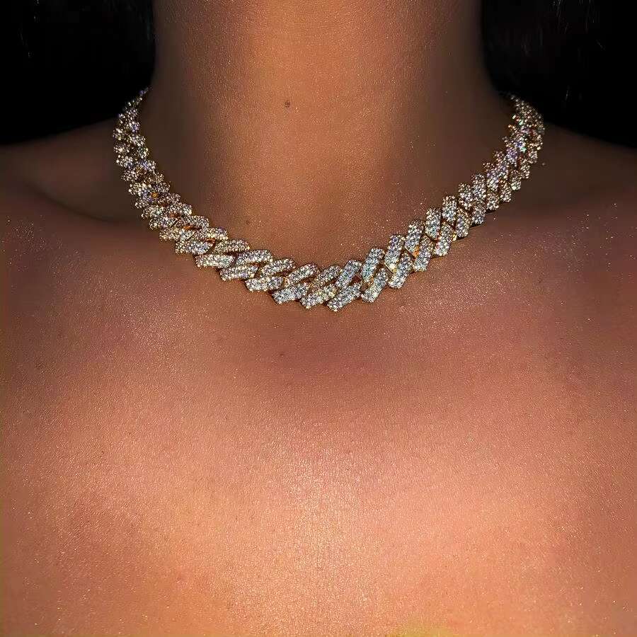 Custom 2022 New Fashion Luxury Hip Hop 925 Sterling Gold Plated Silver Iced Out Moissanite Cuban Link Chain