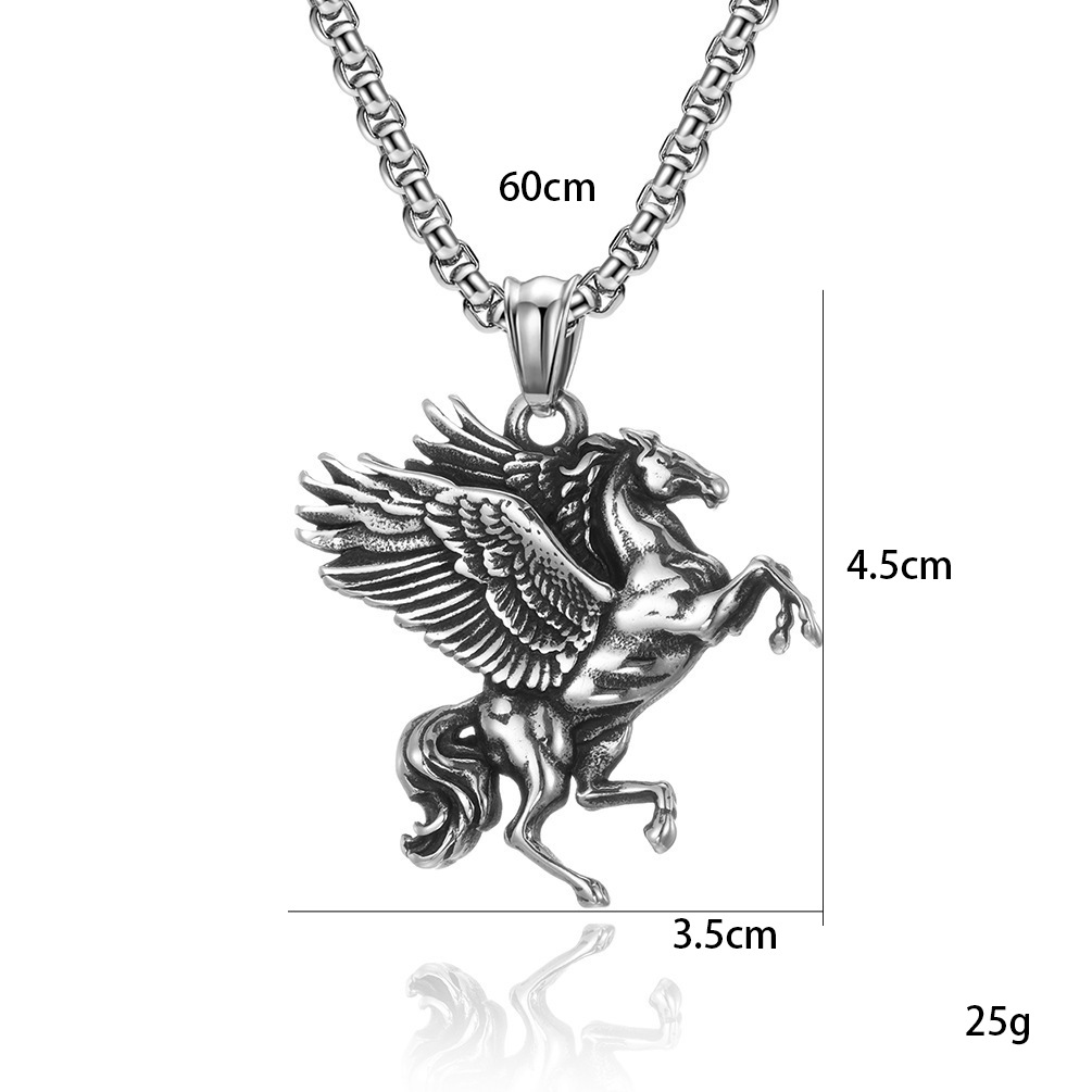 Pegasus Pendant Necklace Antiqued Titanium Steel Greek Mythology Jewelry