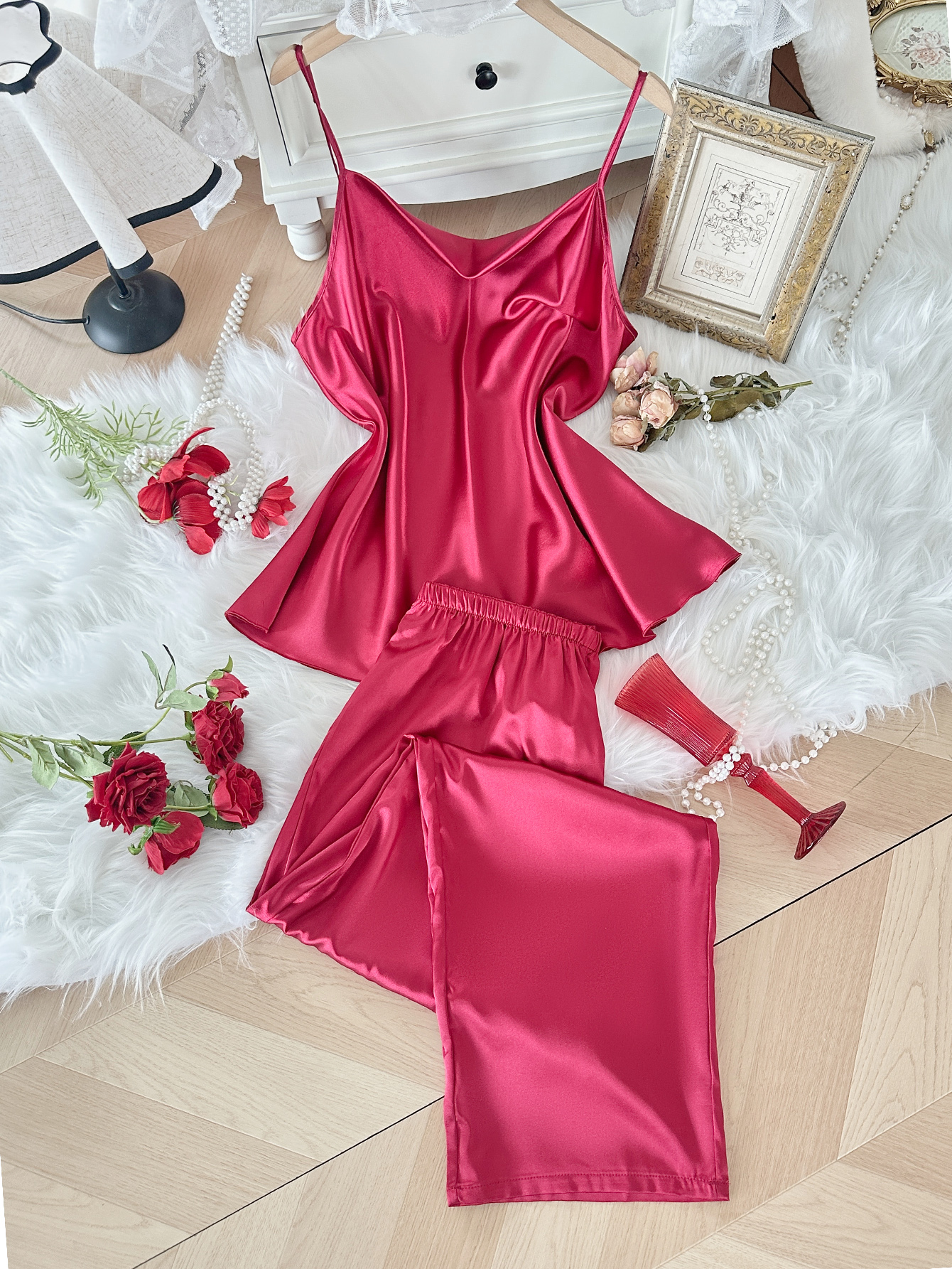 Women's Sleepwear summer camisole pants two-piece set fashionable thin and comfortable home wear pajama set