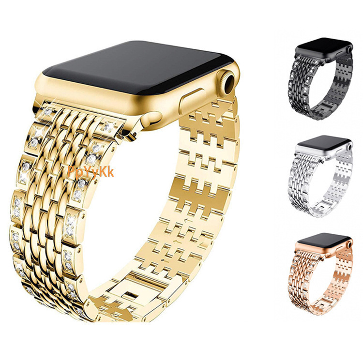 Luxury High End Fashion Trend Diamond Inlaid Metal Watch Strap for Apple iWatch with Sparkling Bling Design