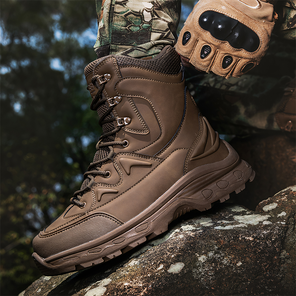 1902 - Men's Classic Military Boots Lightweight, Breathable, Non Slip Desert Boots, Plus Size Military Boots, Combat Boots, Outdoor Hiking Hiking