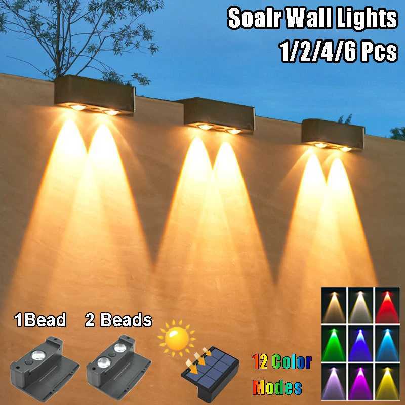 1/2/4/6 Pcs Solar Outdoor Wall Light Garden Decoration Lights 12 Color Modes Adjustable Courtyard Fence Exterior Wall Lighting XJ250624