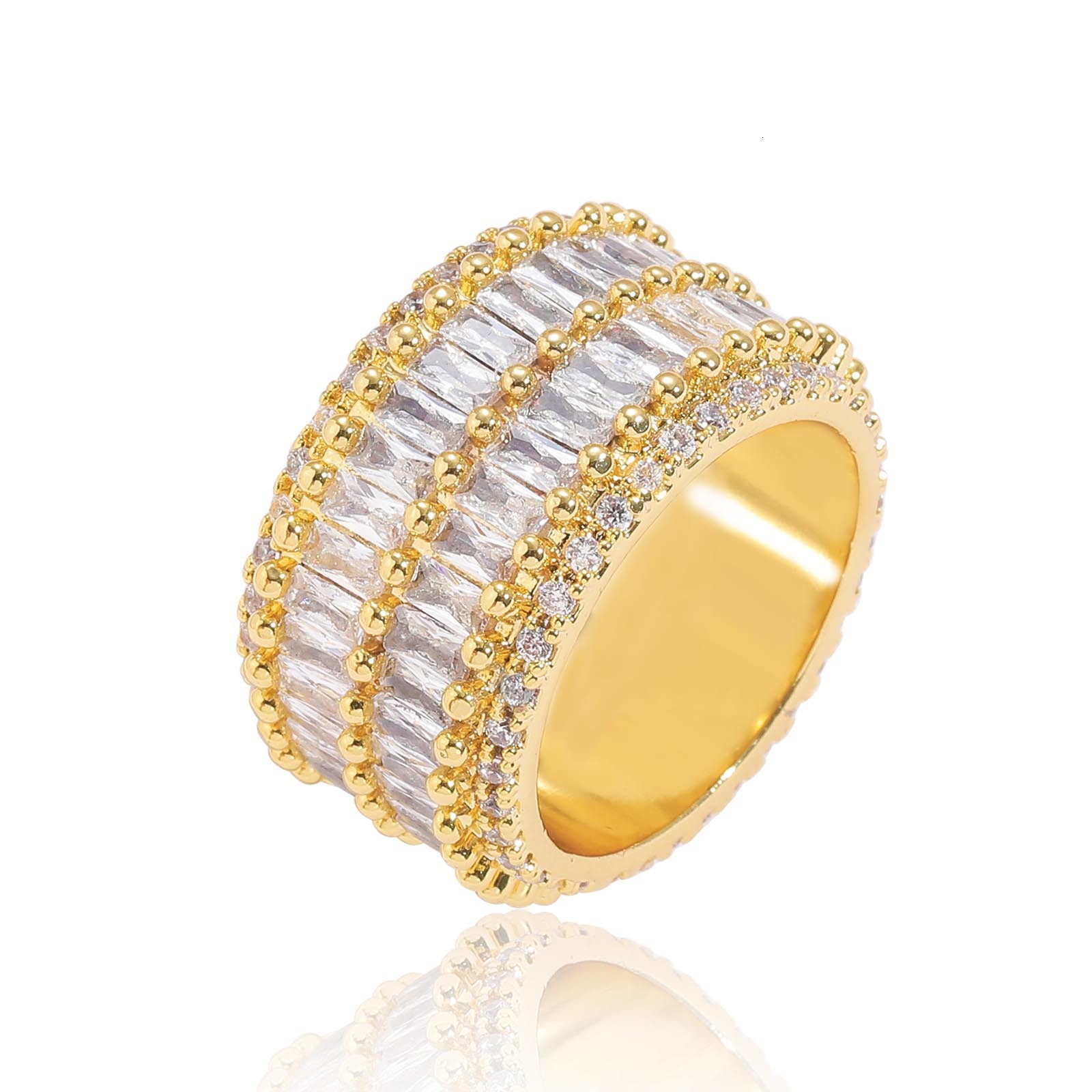 Hip Hop Double Row Diamond Studded Ring Moissanite Unisex Streetwear Trendy Accessory Passes the Diamond Tester