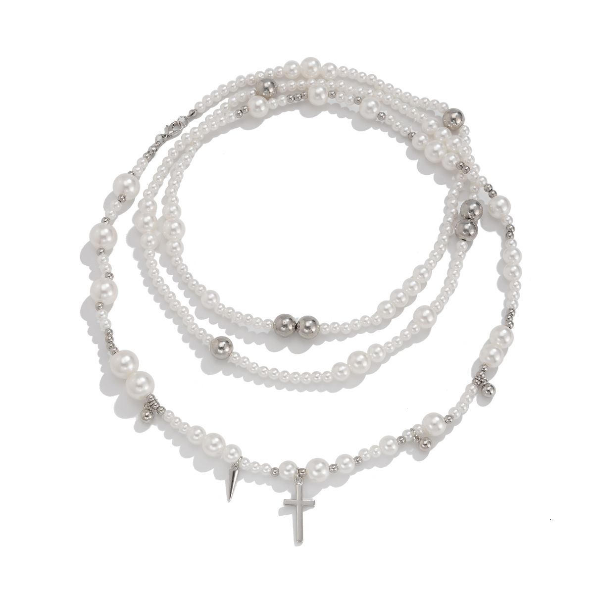 Multi-layer Imitation Pearl Handmade Choker Minimalist Personality Rivet Pendant Necklace Jewelry