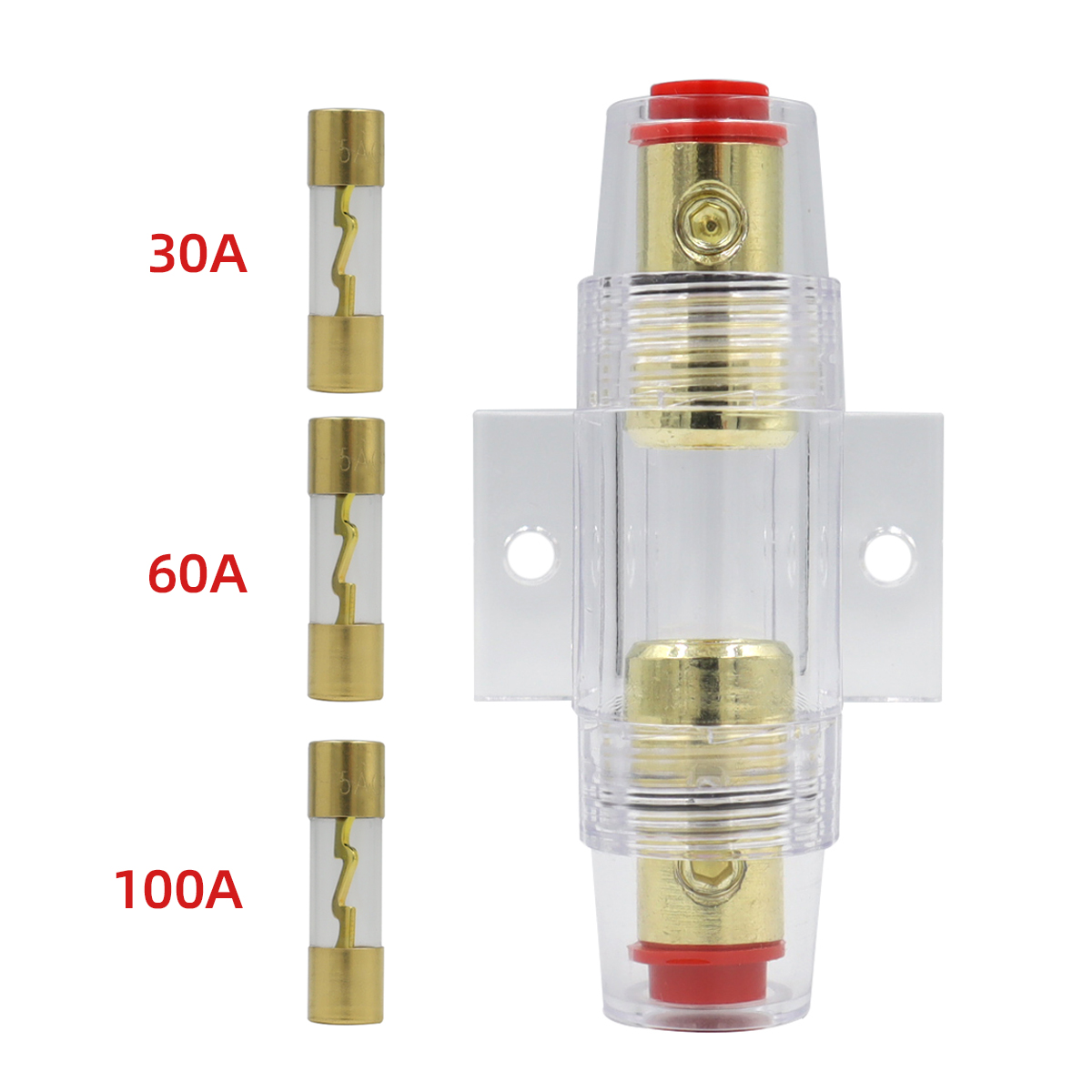 Transparent AGU fuse holder for car audio modification, power supply fuse holder with 30A 60A 100A fuse