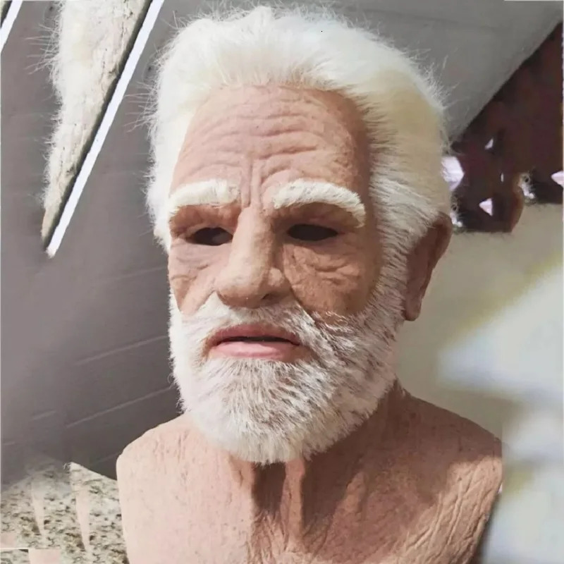 Mr White Mask Halloween Old Bald Man Wig Real Cosplay Props Pography Accessories 250625