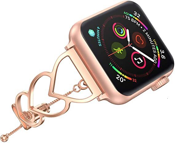Luxury Premium Fashion Heart Cutout Metal Watch Band Elegant Designer Stainless Steel Strap Compatible with iWatch Series 1-10 Glamorous Chic Wristban