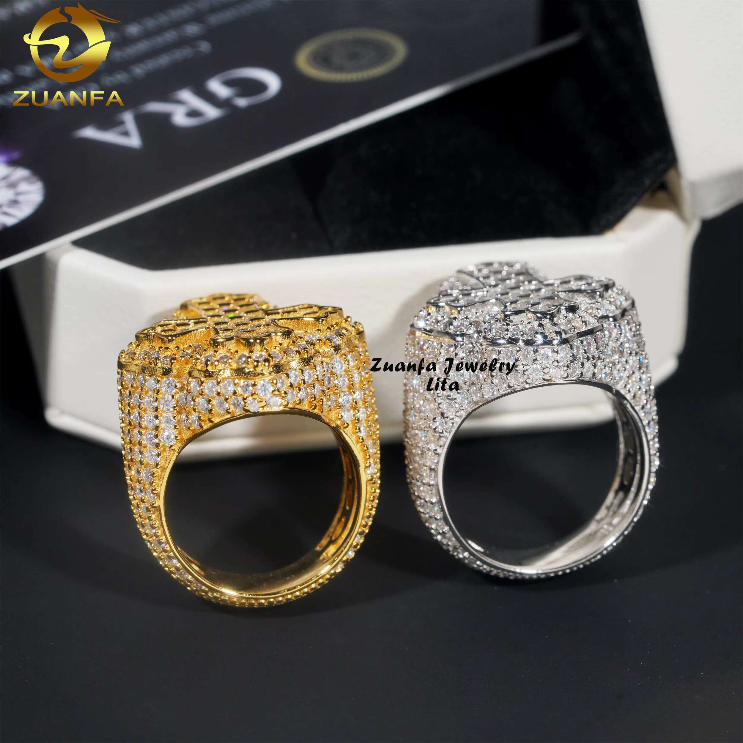 Wholesale Price Top Quality Iced Out Jewelry 925 Sterling Silver Mens Hip Hop Moissanite Cross Ring