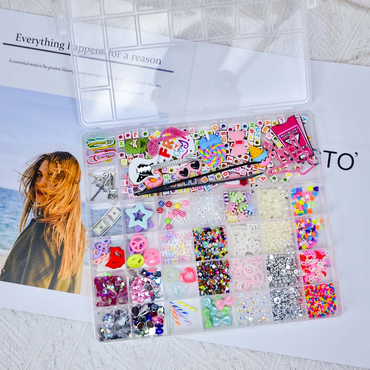 2250pcsDIY bulk resin charm nail art decoration sparkling accessory kit, including star shape, candied fruit design, bow, etc.