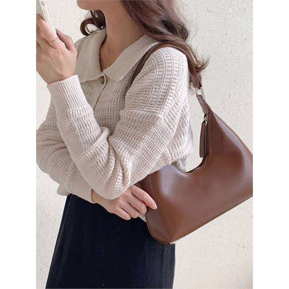 Handbag Women New Moon Shaped Dental Zipper Underarm Fashion Shoulder Bag PU Leather Retro Simple Hobo Bags