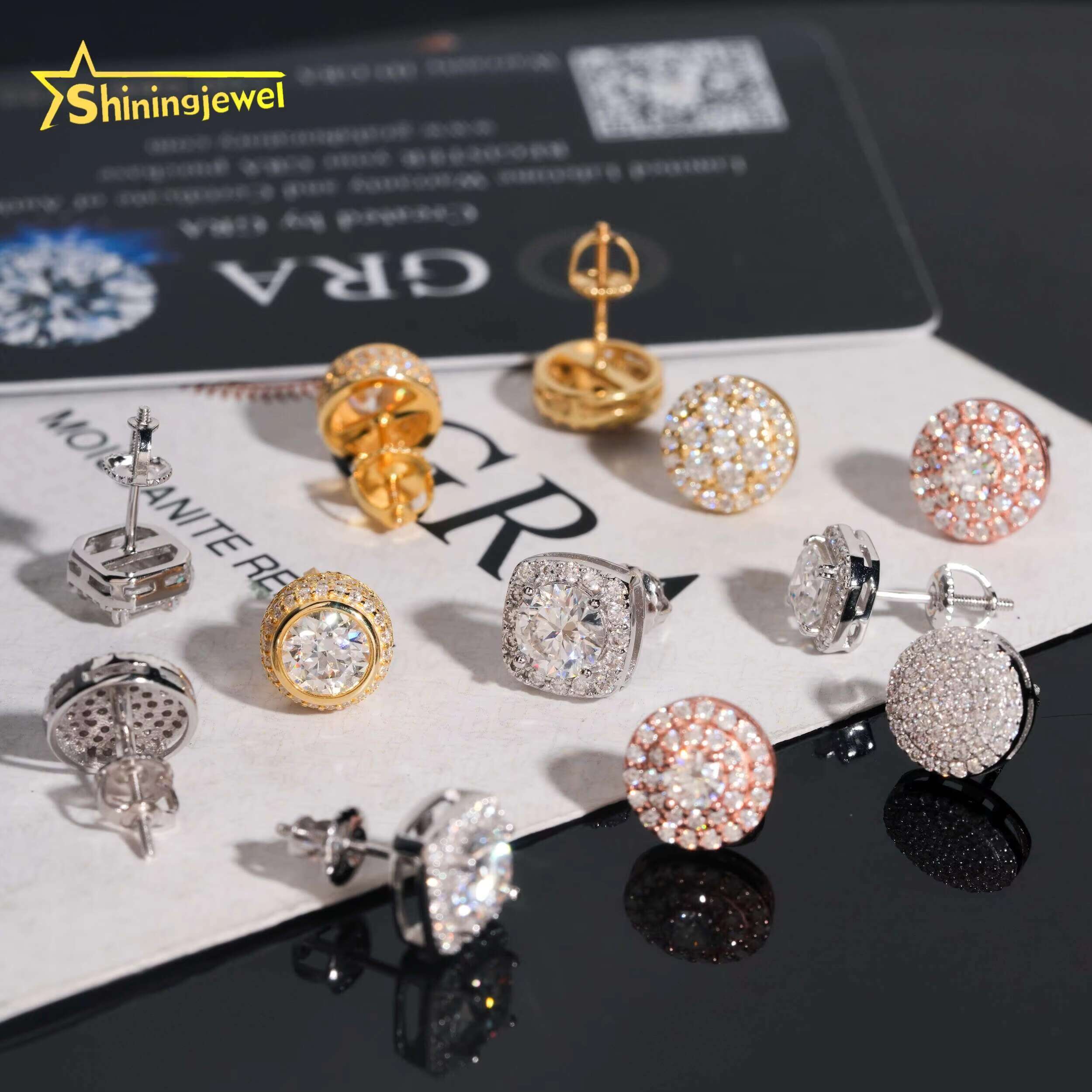 High Quality 925 Silver Men Women Stud Earrings Moissanite Fine Jewelry Hip Hop VVS D Color Moissanite Earrings Screw Back