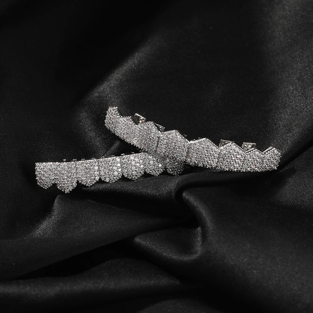 THE BLING KING Mens Micro Paved Cubic Zirconia Gold Plated Top and Bottom Dental Grills Punk Jewelry Hip Hop Teeth Wear 250606