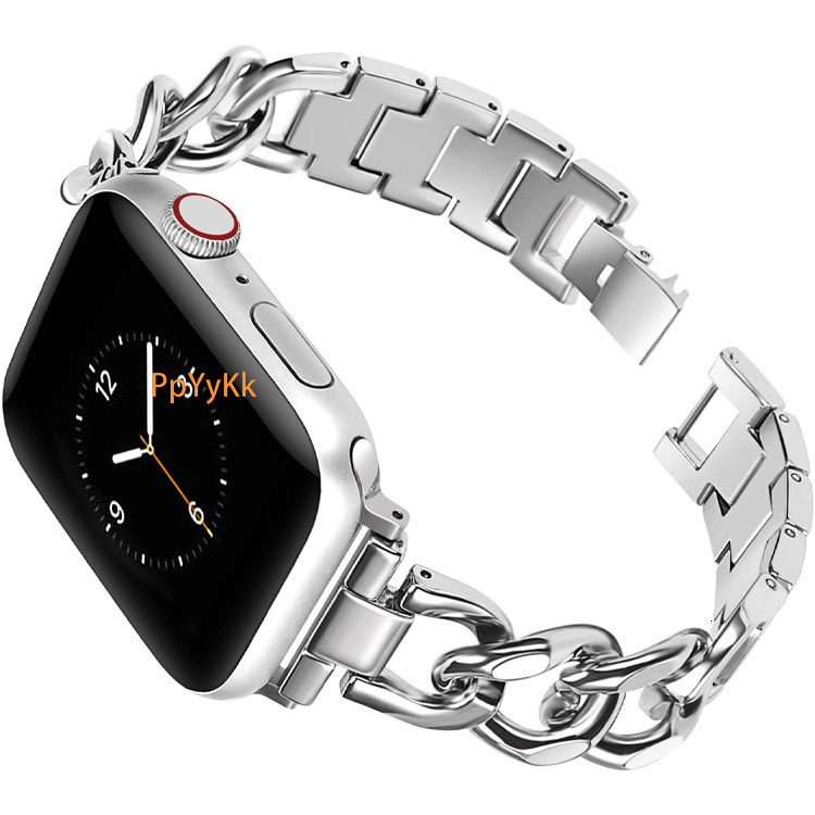 Luxury Premium Single Row Denim Chain Stainless Steel Universal Watch Band for Apple Watch Series 1-10 and SE