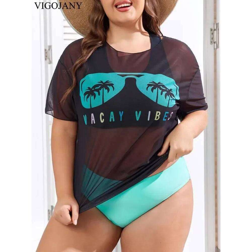 VigoJany 2025 Solid 3 Piece Short Sleeve Smock Plus Size Push Up Bikini Women High Waist Big Swimsuit Beach Chubby Bathing Suit
