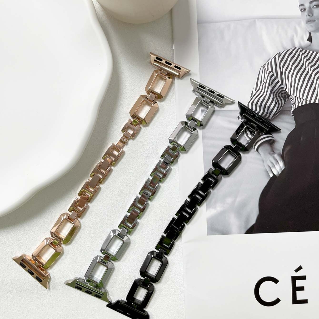 Luxury Fashion Chic Style Square Perfume Bottle Metal Watch Strap for Apple iWatch