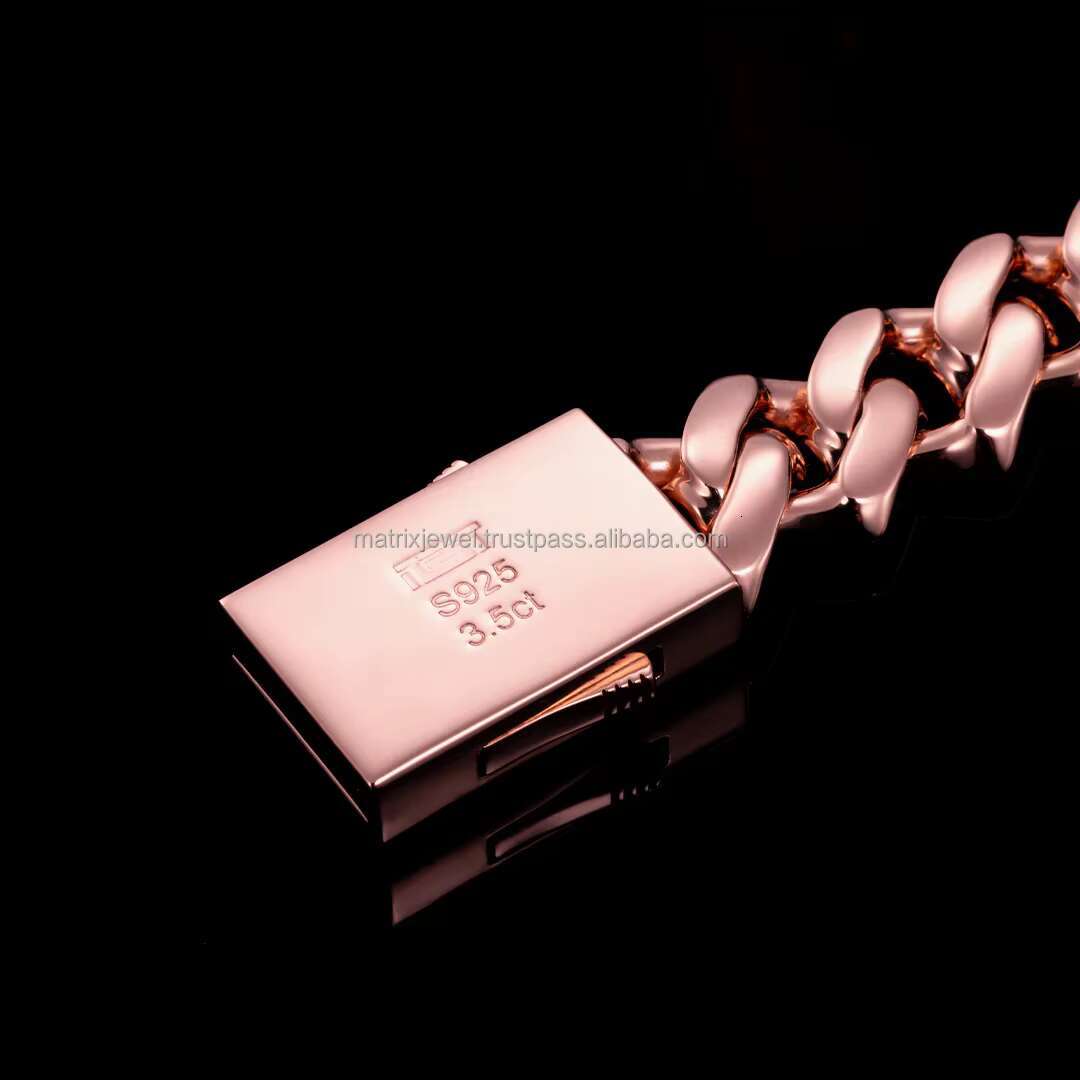 Exclusive Hip Hop Trendy Rose Gold 20mm square Shape Cuban Chain with Customized Clasp with Premium Moissanite Diamond Setting