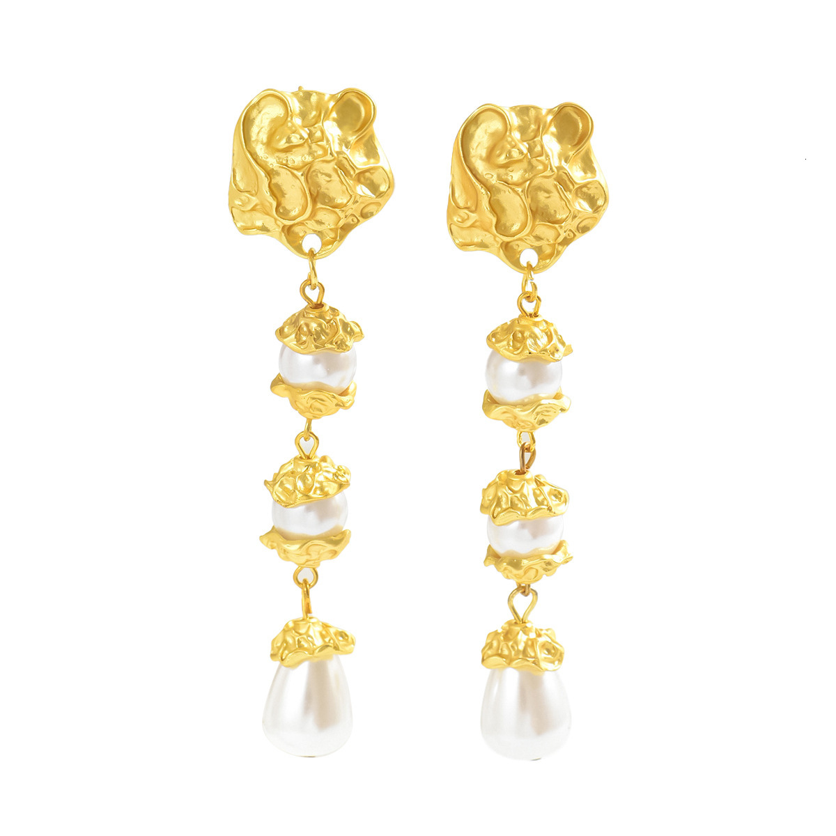 Palace Style Geometric Metal Women S Inlaid Pearl Design High End Earrings