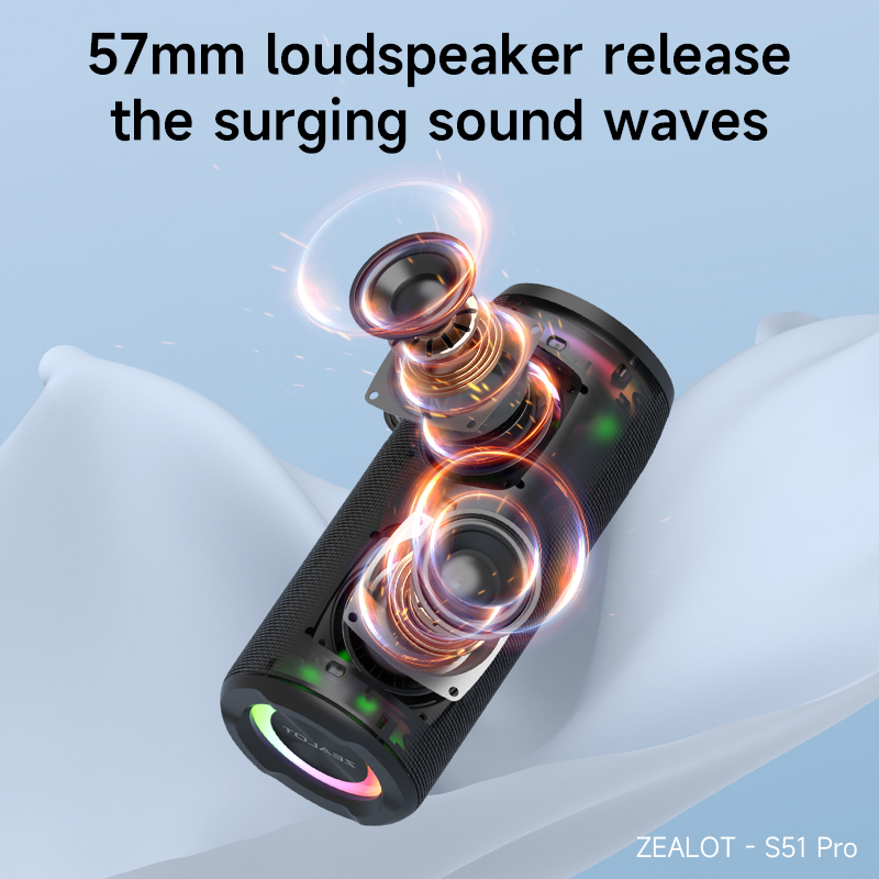 S51pro Zealot Bluetooth Speaker with 40W Power Output & RGB LED Lights - Durable Portable Audio for Indoor/Outdoor Use