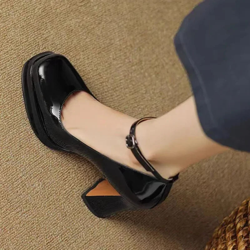 Thick Bottom High Heels Women Shoes Solid Fashion Temperament Single Shoe Spring Summer Ankle Buckle Elegant Woman Heeled Shoes 250624