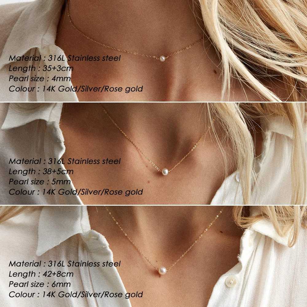 e-Manco Stainless Steel Choker Imitated Pearl Necklaces for Women Gold Color Layered Chain Necklace Jewelry M250625