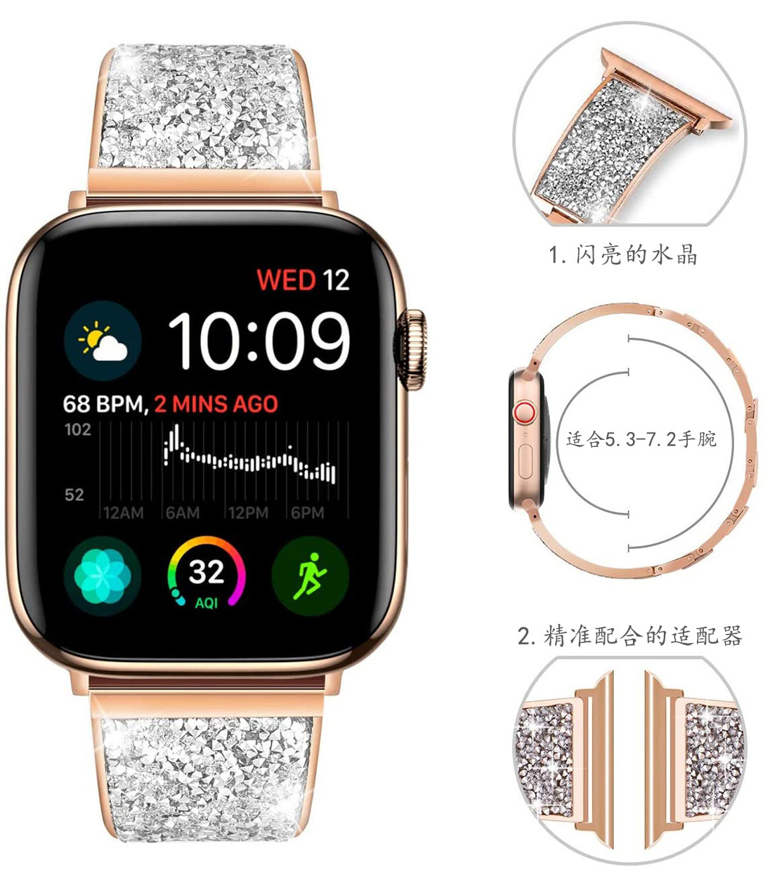 Luxury Diamond Embellished iWatch Band Premium Rhinestone Metal Strap Sparkling Designer Wristband for iWatch Series 1-8 Elegant Glamorous Bling Acces