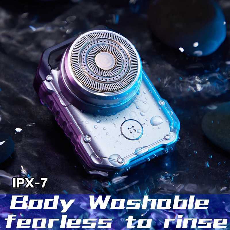 Electric MINI Travel Shaver Razor For Men Rechargeable IPX7 Waterproof Punk Mecha Design Pocket Face Beard Knife With Key Ring W250625