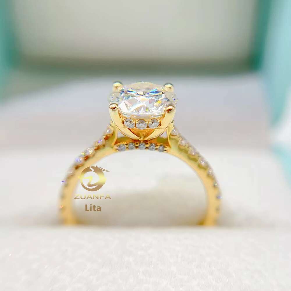 Luxury Unique Basket Set GRA Certificated Vvs 8.0mm Moissanite 14k Gold Woman Engagement Rings