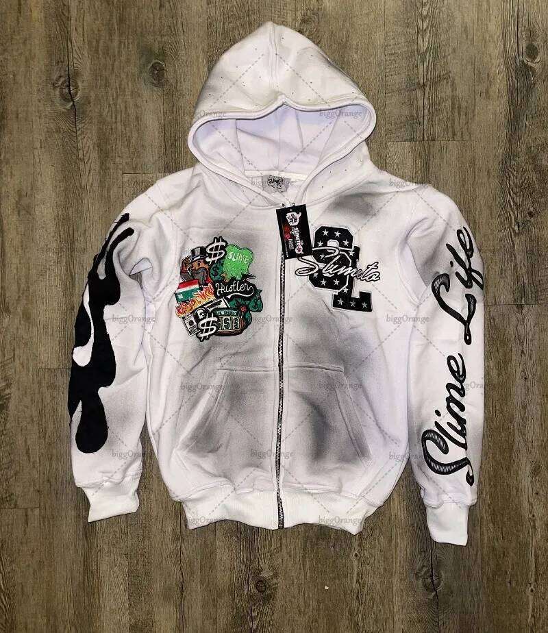 Hip-hop Trendy Streetwear Jacket Men Haruku Y2K Zipper Hoodie Gothic American Retro Letter Print Colorful Oversized Sweatshirt