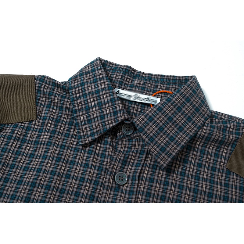 Harajuku Patch Contrast Color Checkered Shirts for Men and Women Turn-down Collar Oversized Casual Long Sleeve Fall Plaid Shirt