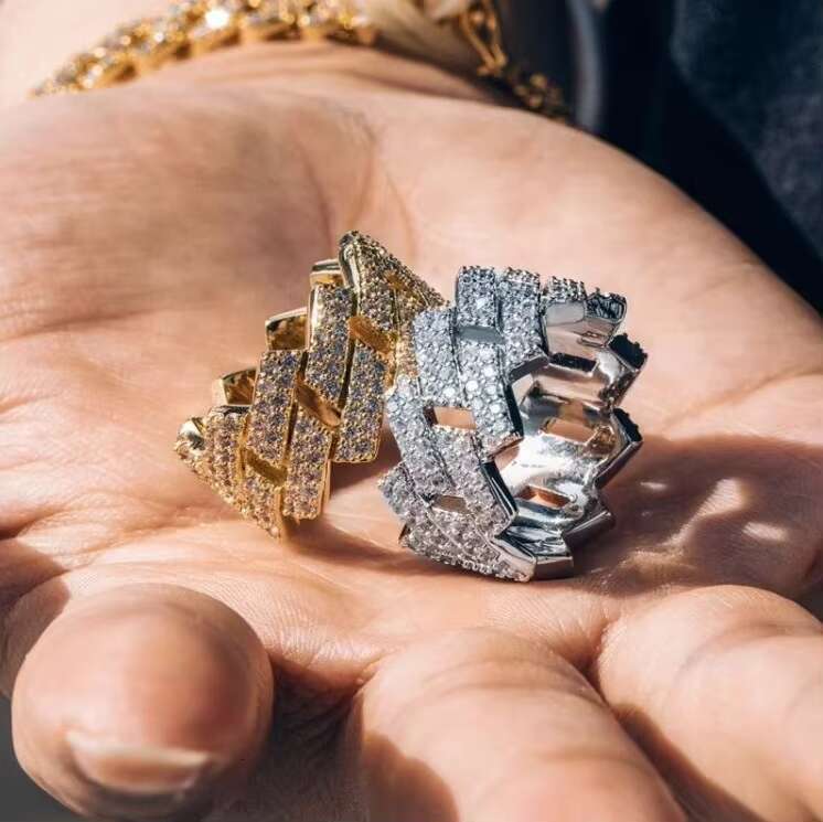 YuyingGems 14mm Moissanite Diamond Iced 925 Silver Prong Cuban Ring