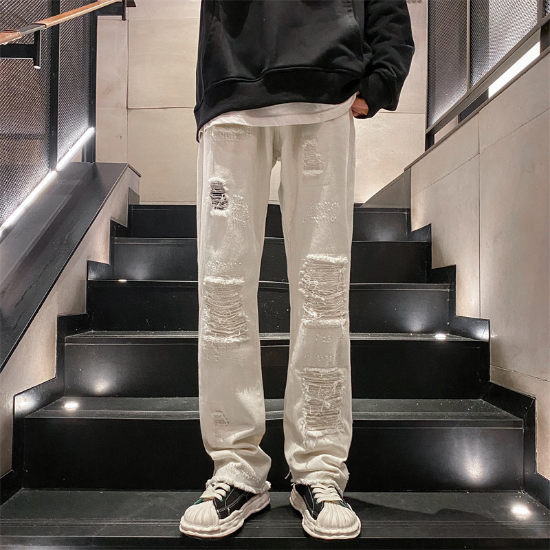 Fashionable street style designer men's ripped jeans fashion brand High street straight loose suitable for multi-functional cool long pants