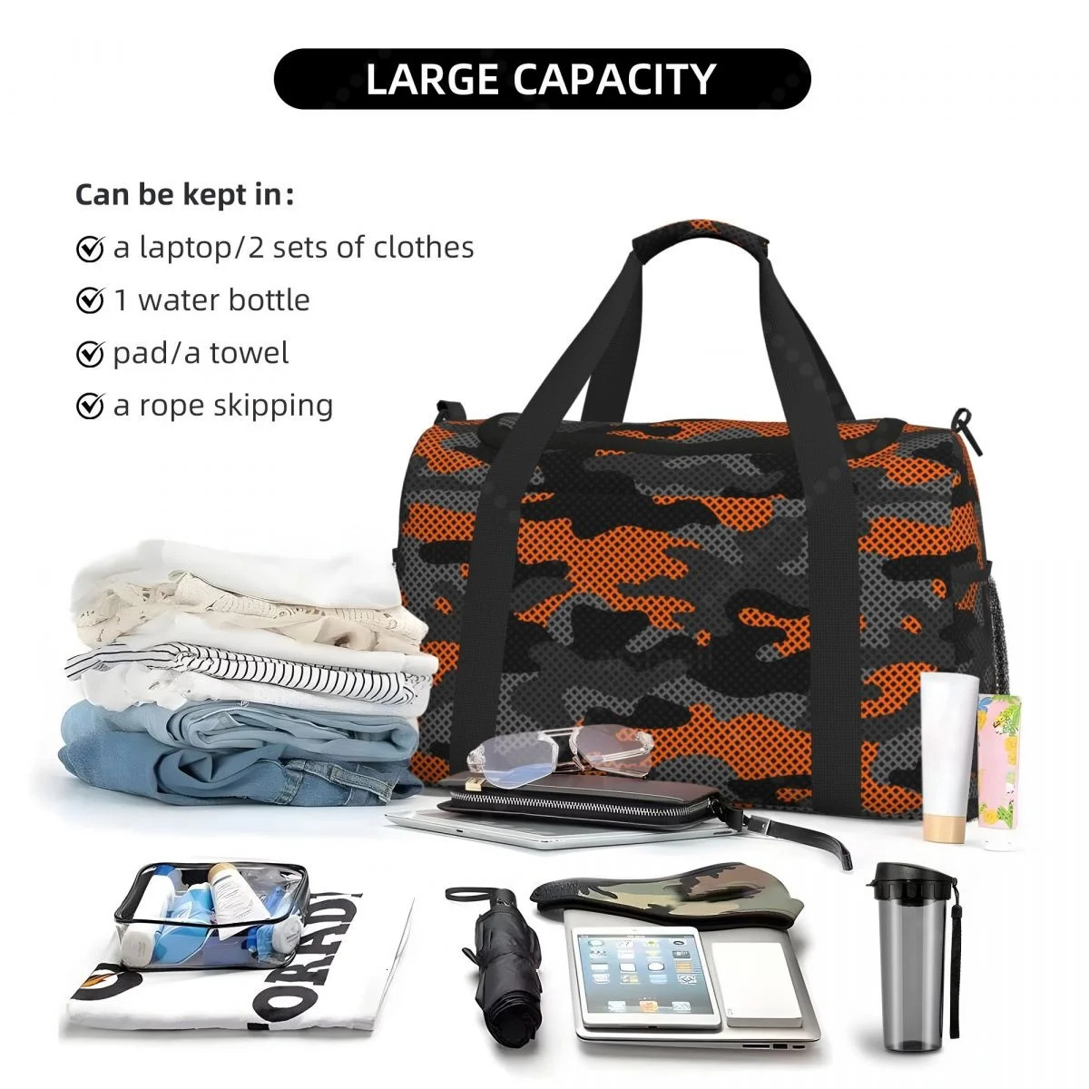 Black And Orange Stylish Hand Travel Bag Durable Tote for Daily Use Lightweight and Spacious 250624