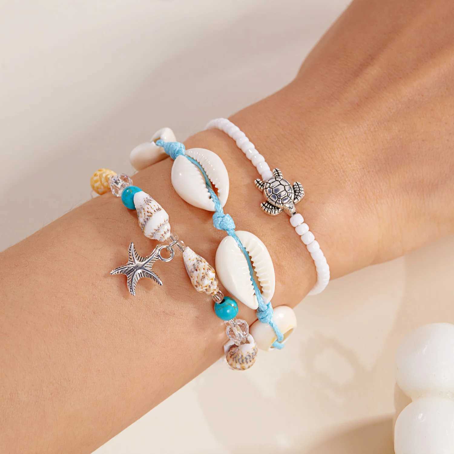 Summer Bohen Flower Starfish Sea Turtle Pendant Bracelet Set for Women Polymer Clay Colorful Beaded Bangle Beach Jewelry X250625