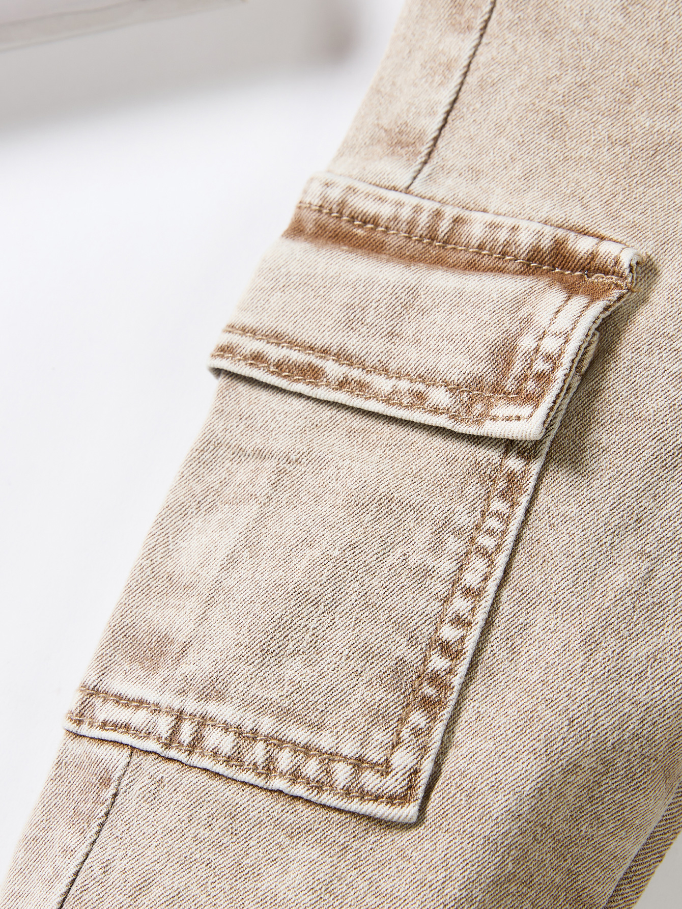 Trendy Light Beige Kids' Denim Long Trousers with Workwear Style