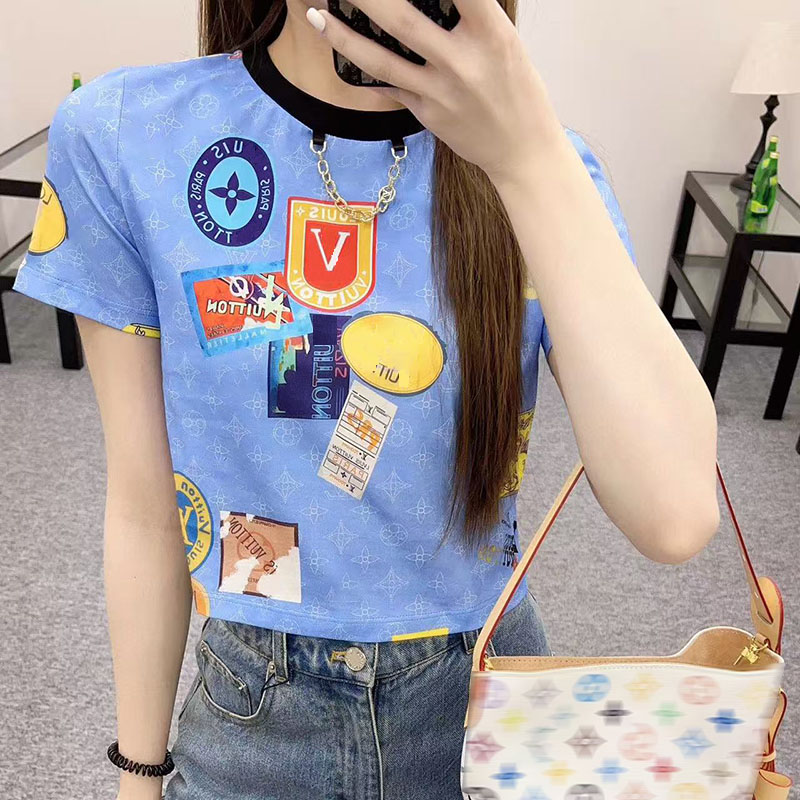 25SS new women's designer luxury brand summer fashion high-end round neck short T-shirt women's letter printed short sleeved high-quality women's top