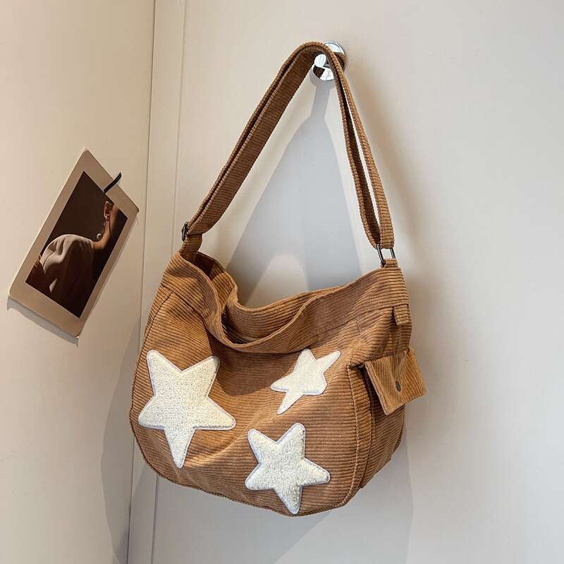 Corduroy Star for Women Summer Large Capacity Casual Crossbody 2025 New Versatile High-end Canvas Bag