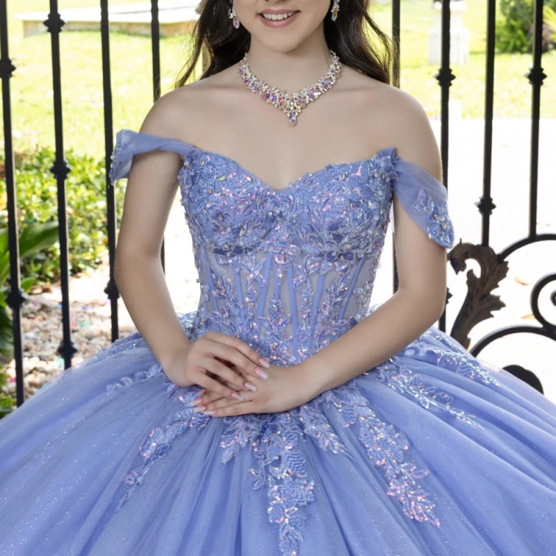 Lavender Princess Quinceanera Dresses Ball Gown Lace Applique Beaded Tull Mexican Sweet 16 Dress Vestido De 15 Anos