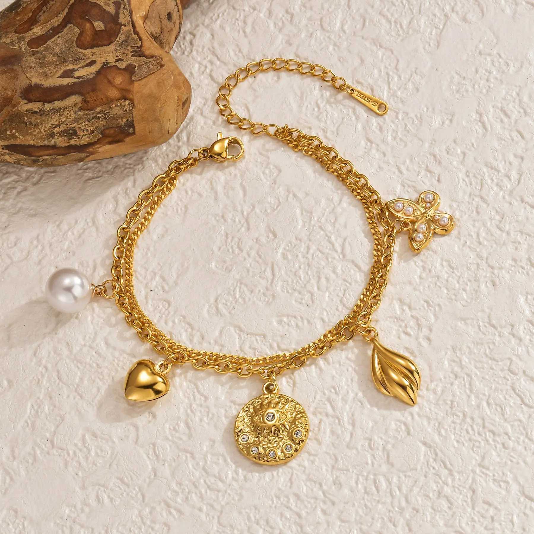 teeme New Double Layers shaped Pendant Bracelet for Women Gold-plated Stainless Steel Simple Birthday Gift X250625