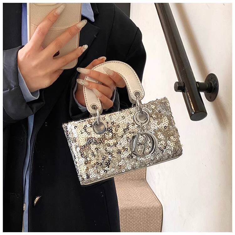 Free Shipping Designer Luxury High-end Internet Celebrity Princess Diana Bag Women's Fashion High-end Crossbody Small Bag Shiny Sequin Mini Handbag
