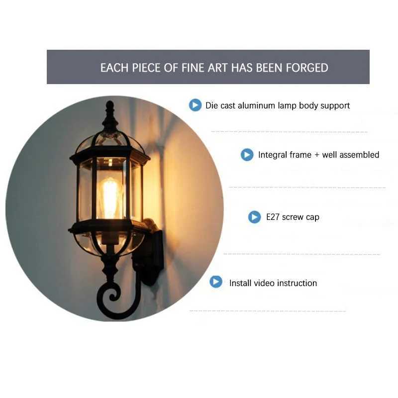 Retro Outdoor Wall Light Villa Garden Porch Wall Waterproof Lighting Courtyard Outside Facade Wall Lighting Porch Garden XJ250624