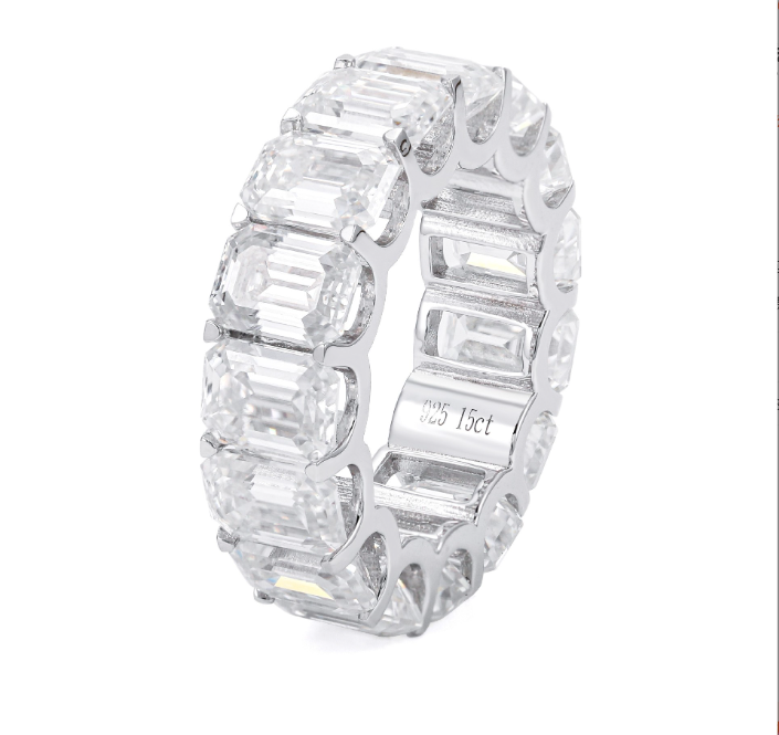 Personality Fine LUxury Jewelry Full Emerald Cut Diamond Rings S925 Sterling Silver VVs1 Moissanite Ring Band of Wedding